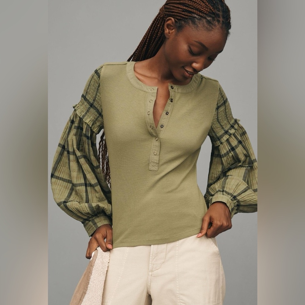 NWT Anthropologie Pilcro The Herita Henley Top-‎ XXS